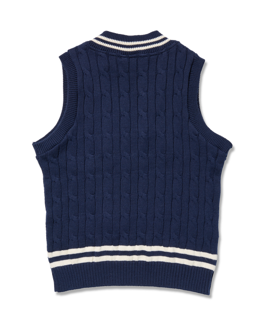 Sovereign Vest cream with navy stripes, back