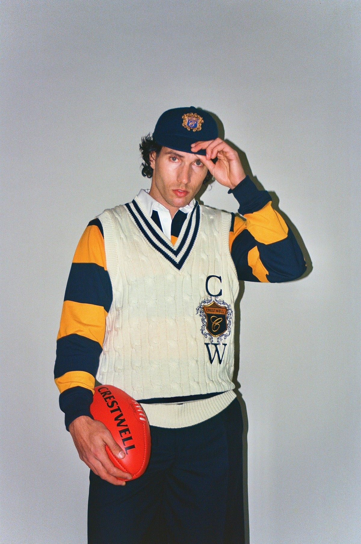 Sovereign Vest - Natural with Navy Stripe
