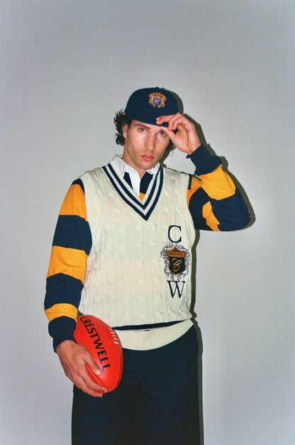 Sovereign Vest - Natural with Navy Stripe
