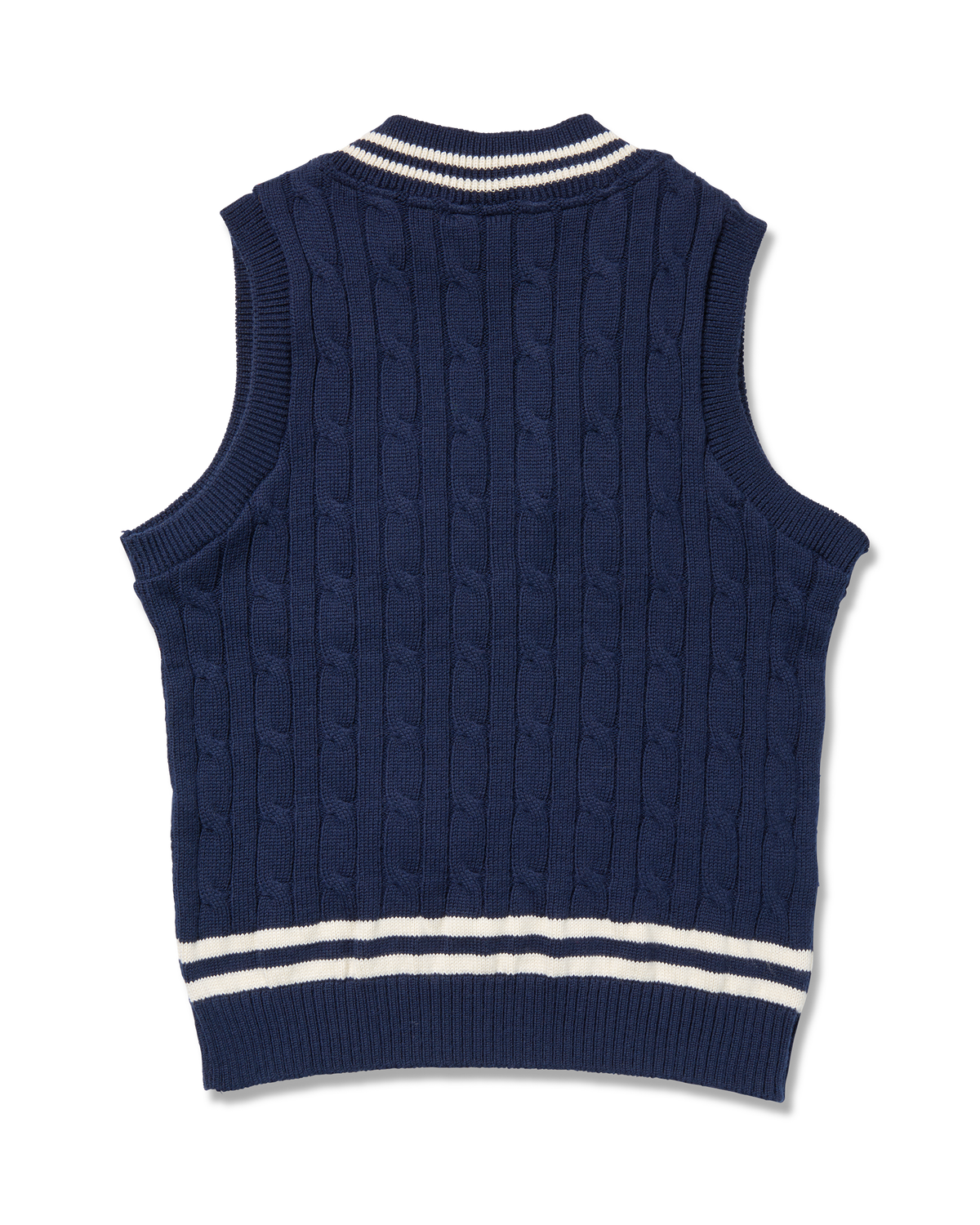 Sovereign Vest cream with navy stripes, back