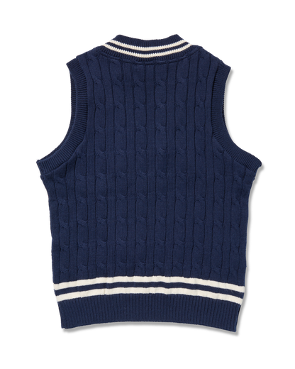 Sovereign Vest cream with navy stripes, back