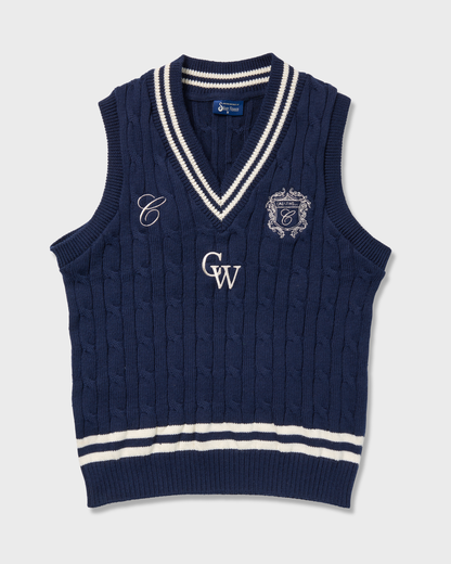 Sovereign Vest cream with navy stripes, front