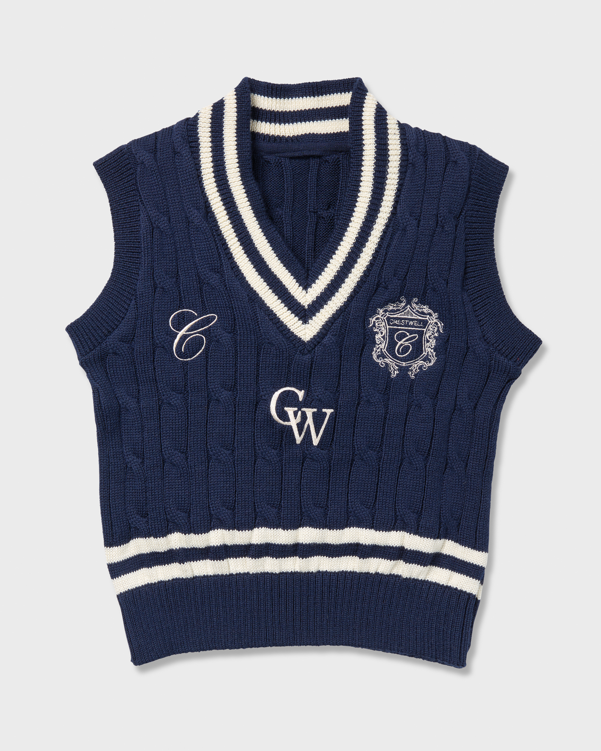 Sovereign Vest navy with cream stripes, front