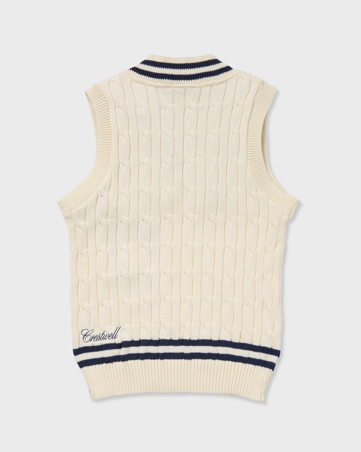Sovereign Vest cream with navy stripes, alternate back
