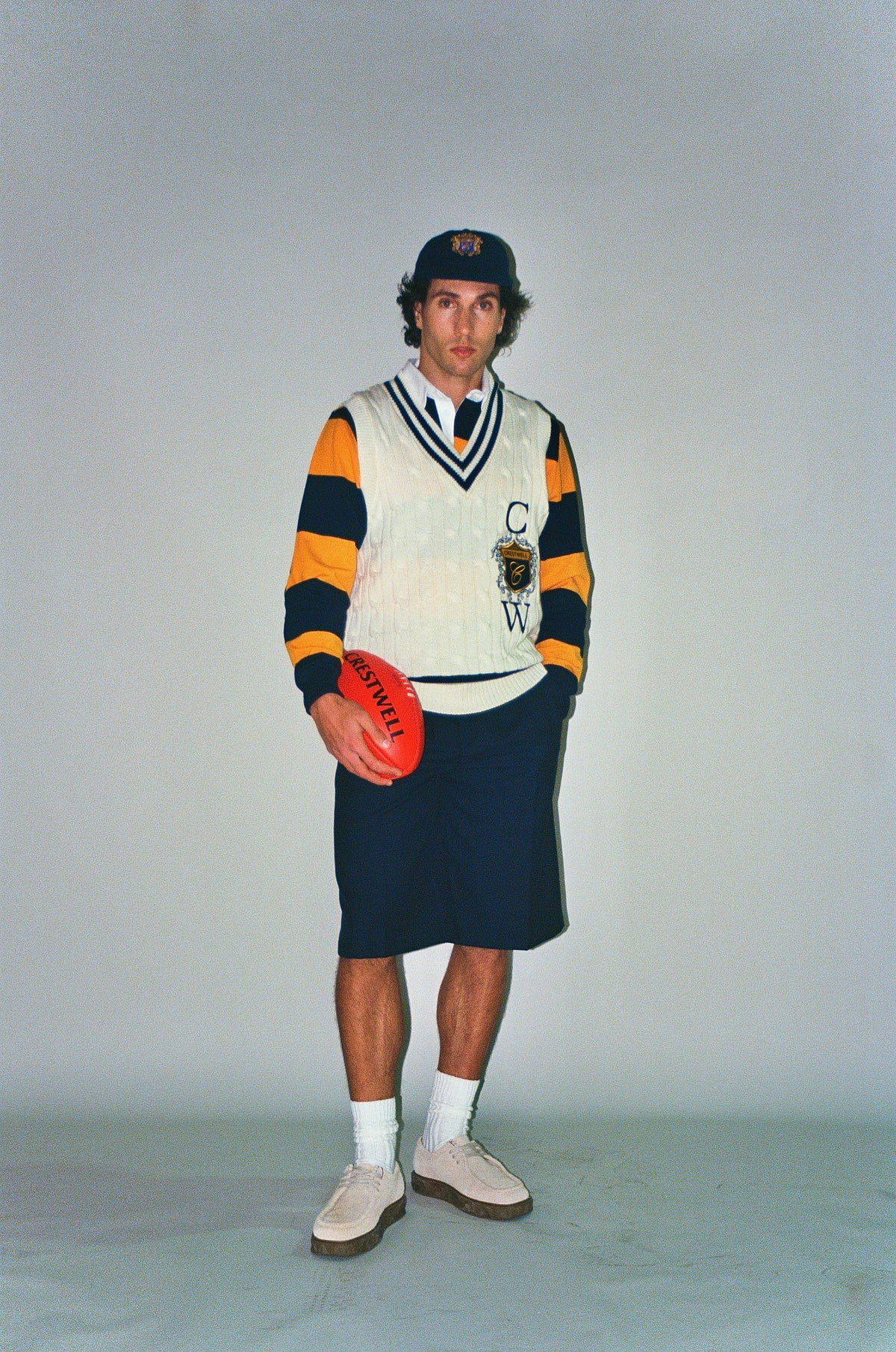 Sovereign Vest - Natural with Navy Stripe