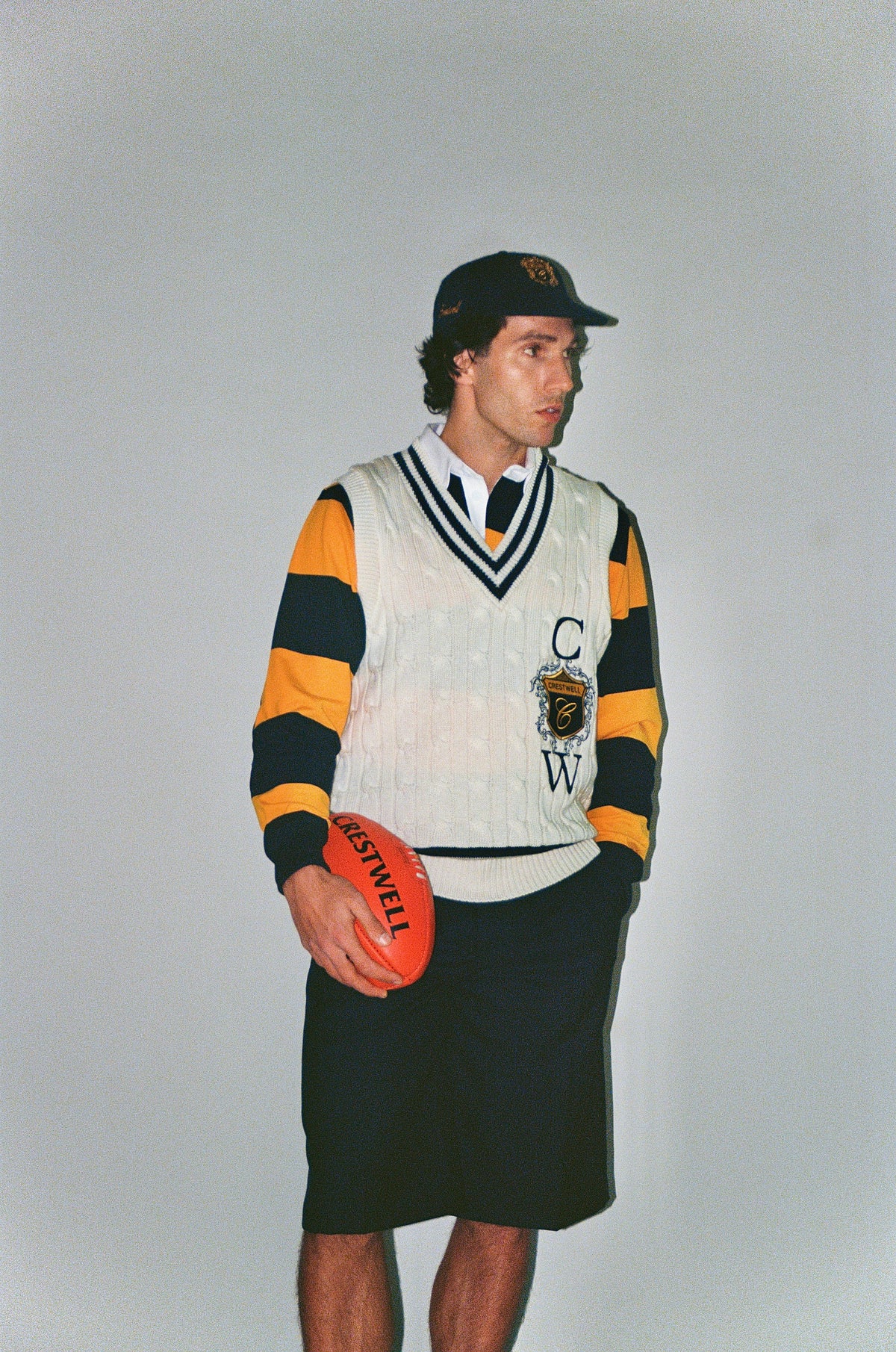 Sovereign Vest - Natural with Navy Stripe